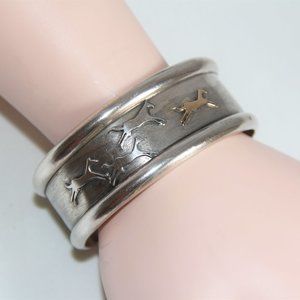 Solid Sterling Silver 14 k Gold Leaping Horse Cuff